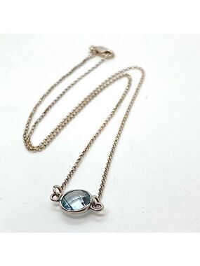 Vtg Sterling & Blue Topaz Double Sided Checkerboard Rolo Chain Necklace | 16” L